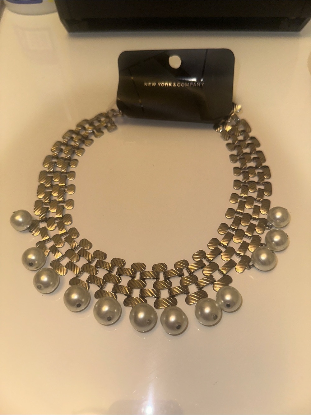 New York & Company Silver-Tone Pearl Drop Collar Necklace